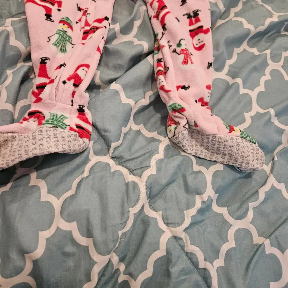Carter’s 24M Christmas Fleece Footed Pajamas Pink Santa Snowman Sleeper Girls